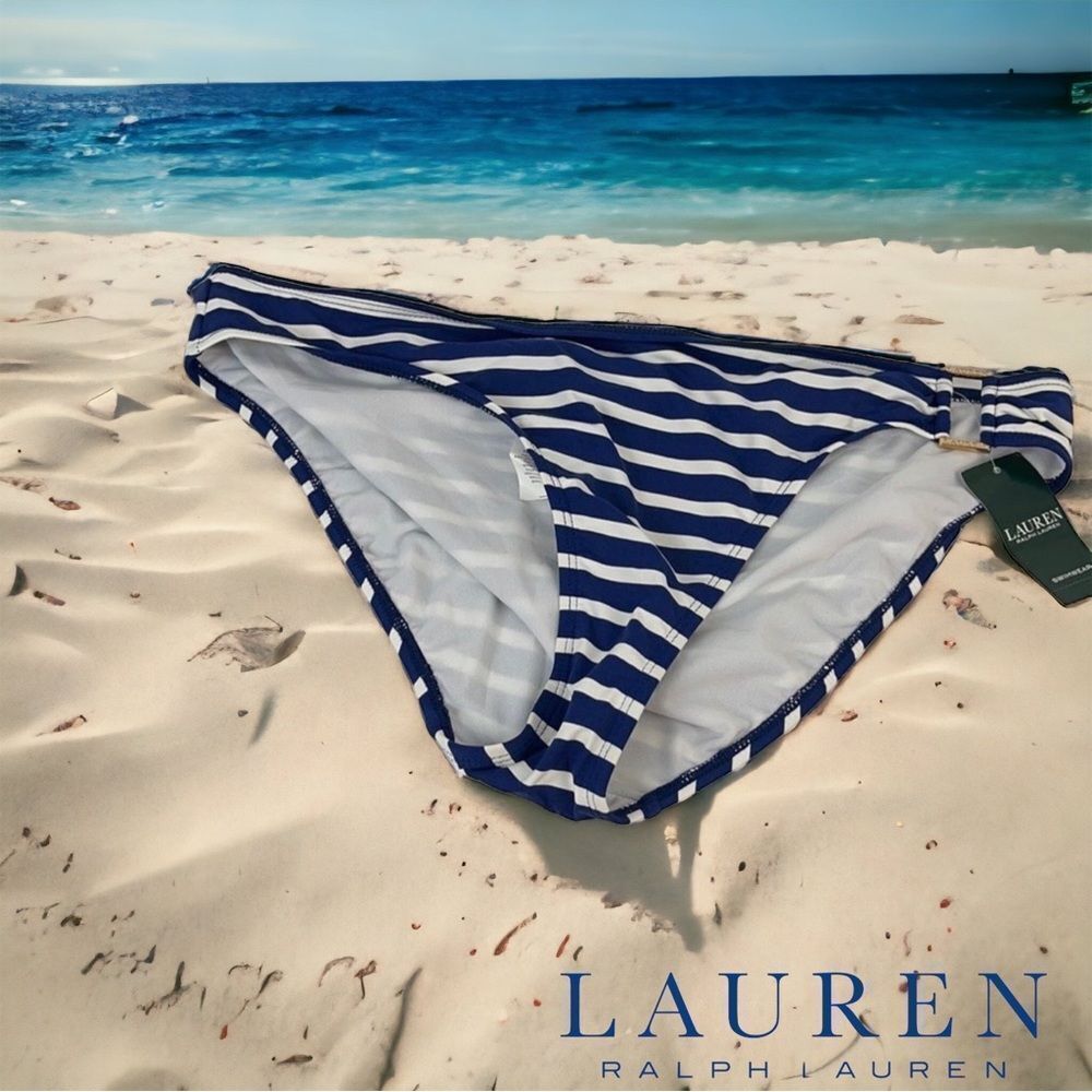 Navy Blue and White Stripe Bikini Bottom Size 14